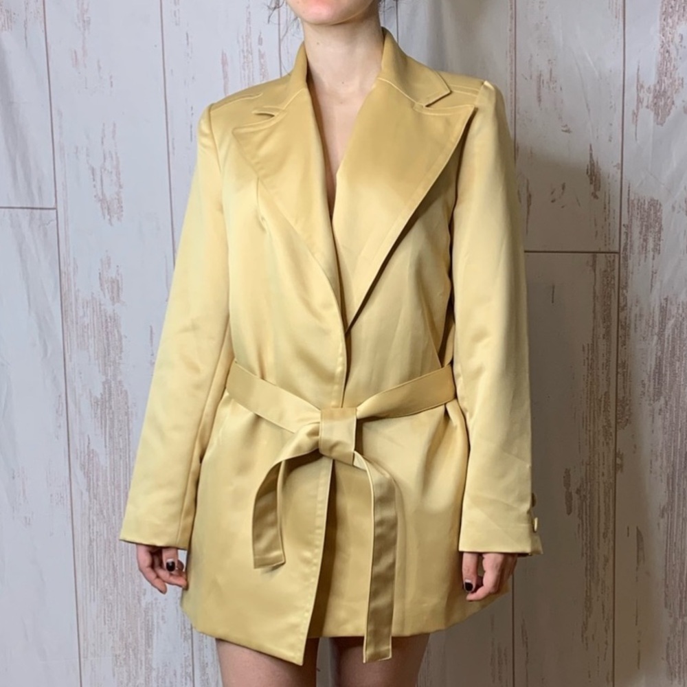 Vintage evening belted trench lined satin  jacket champagne nwt size small